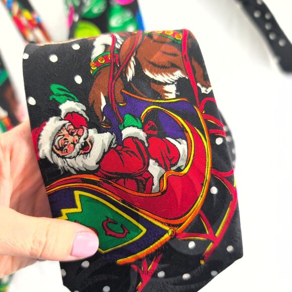 Vintage 90's Addiction Santa Christmas 100% Silk Ties (3)+ (1) Santa Suspenders - Picture 5 of 10